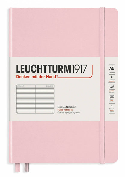 Front view of the Leuchtturm1917 A5 Medium sized ruled notebook in Powder colour