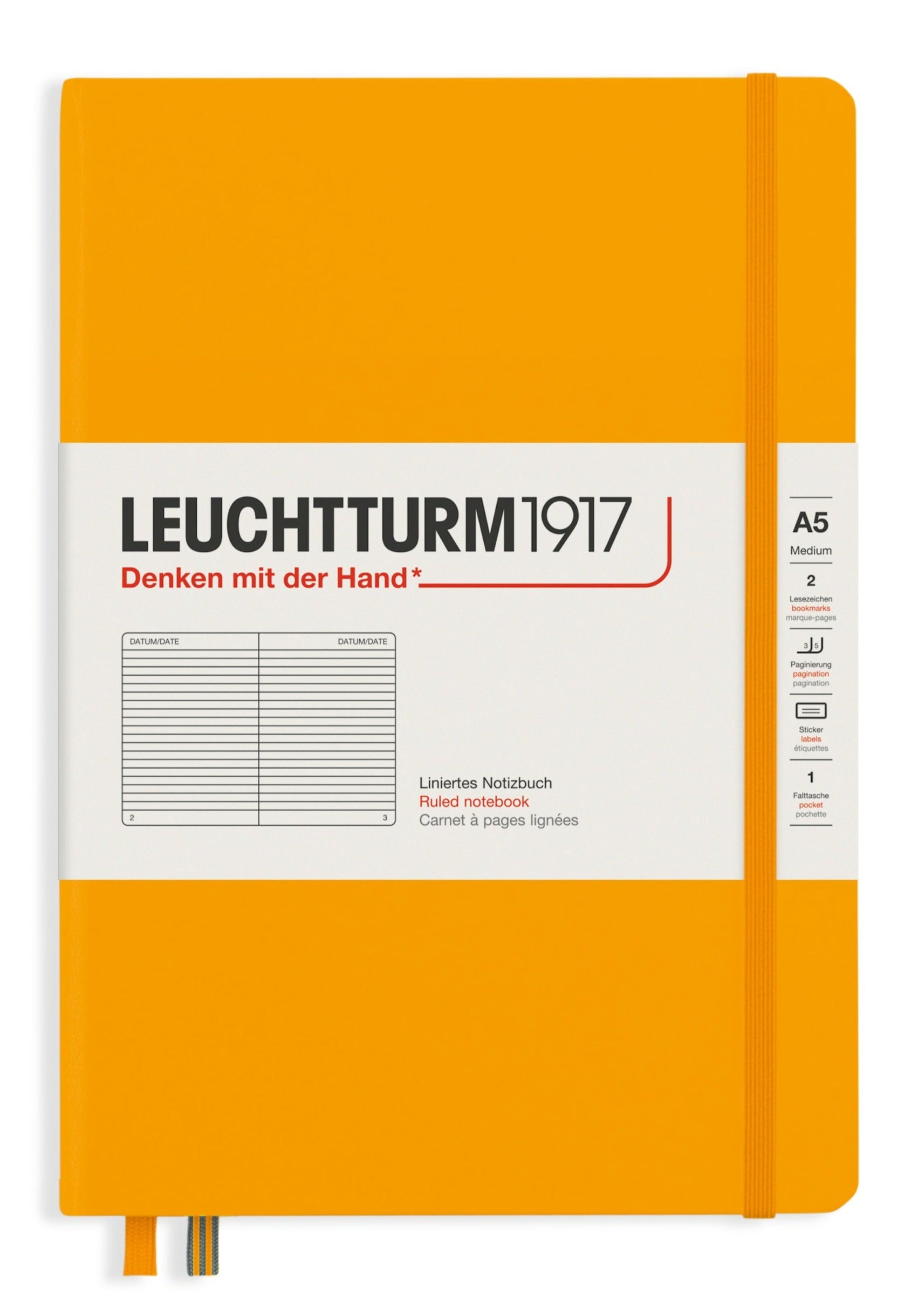 Front-facing view of the Leuchtturm1917 A5 Rising Sun coloured ruled notebook